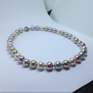 multicolor imitation pearl necklace silver closure